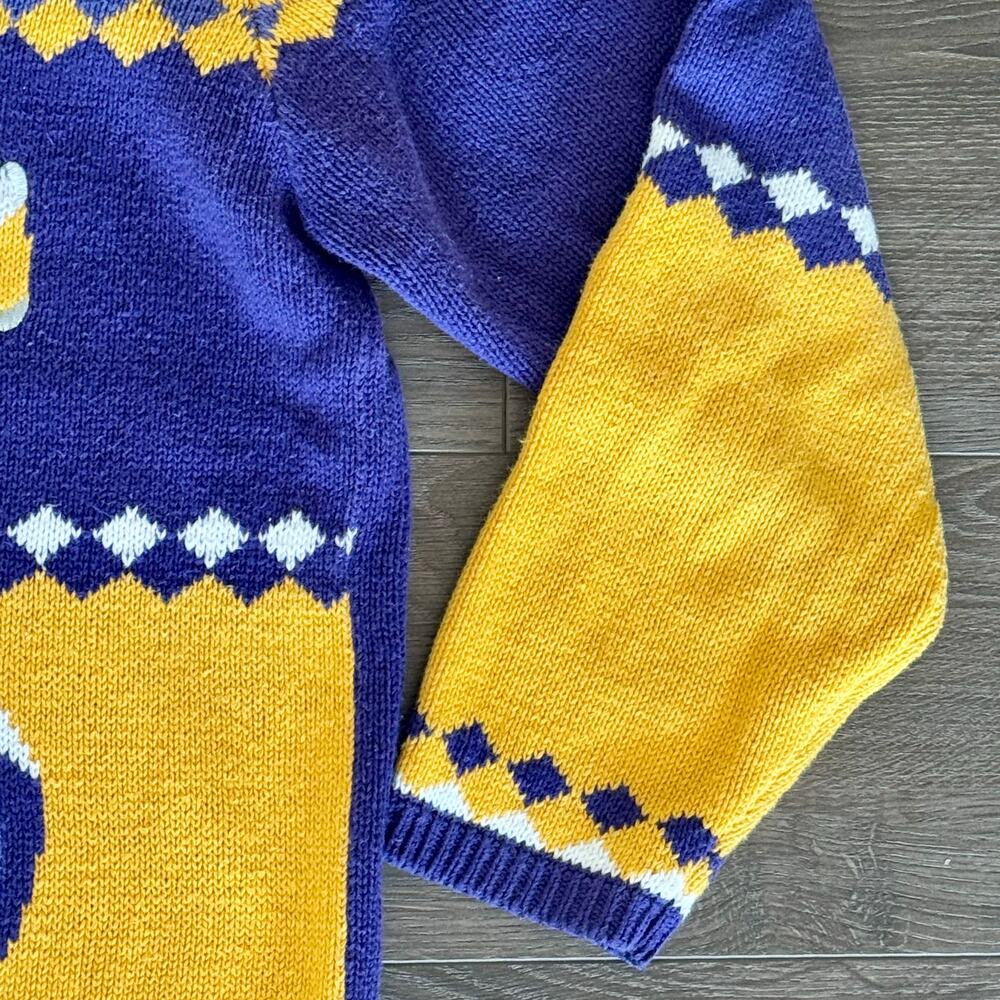 VTG Minnesota Vikings NFL Granny Sweater Cardigan Patchwork Embroidery Womens XL - Picture 8 of 13